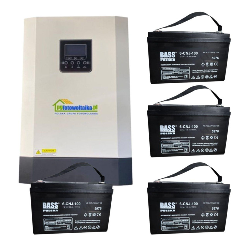 Сонячний фотоелектричний інвертор OFF-GRID PGF OG-5500 MPPT 5.5KW + WiFi + акумулятор Bass Polska AGM BP-5976 (х4)